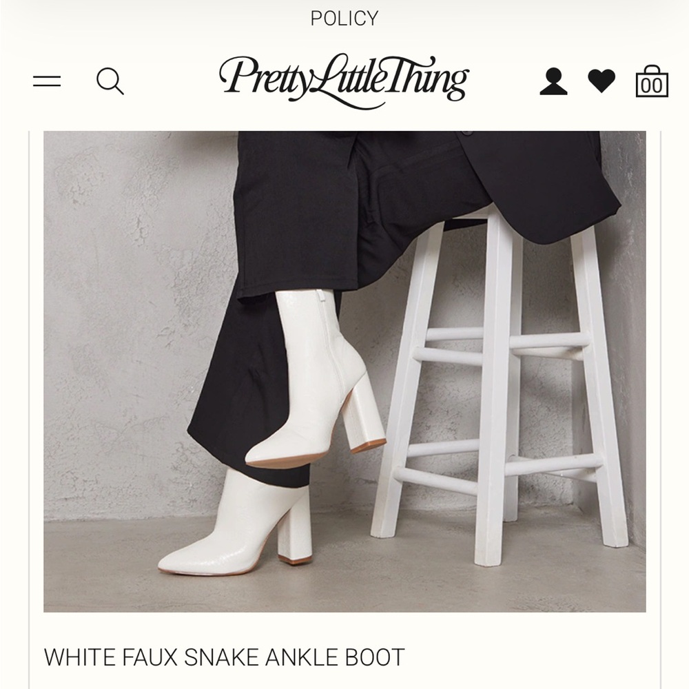 PrettyLittleThing Ivory Faux Snake Ankle Boots